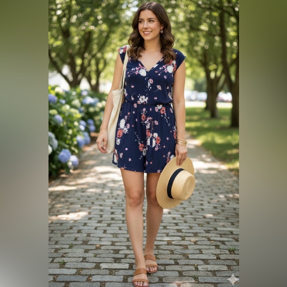TORRID Floral Navy Dress with Pink Accents Size: 2